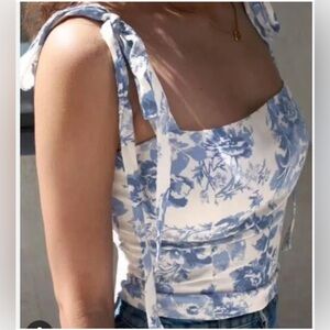 Reformation Blue and White Floral Tank Top